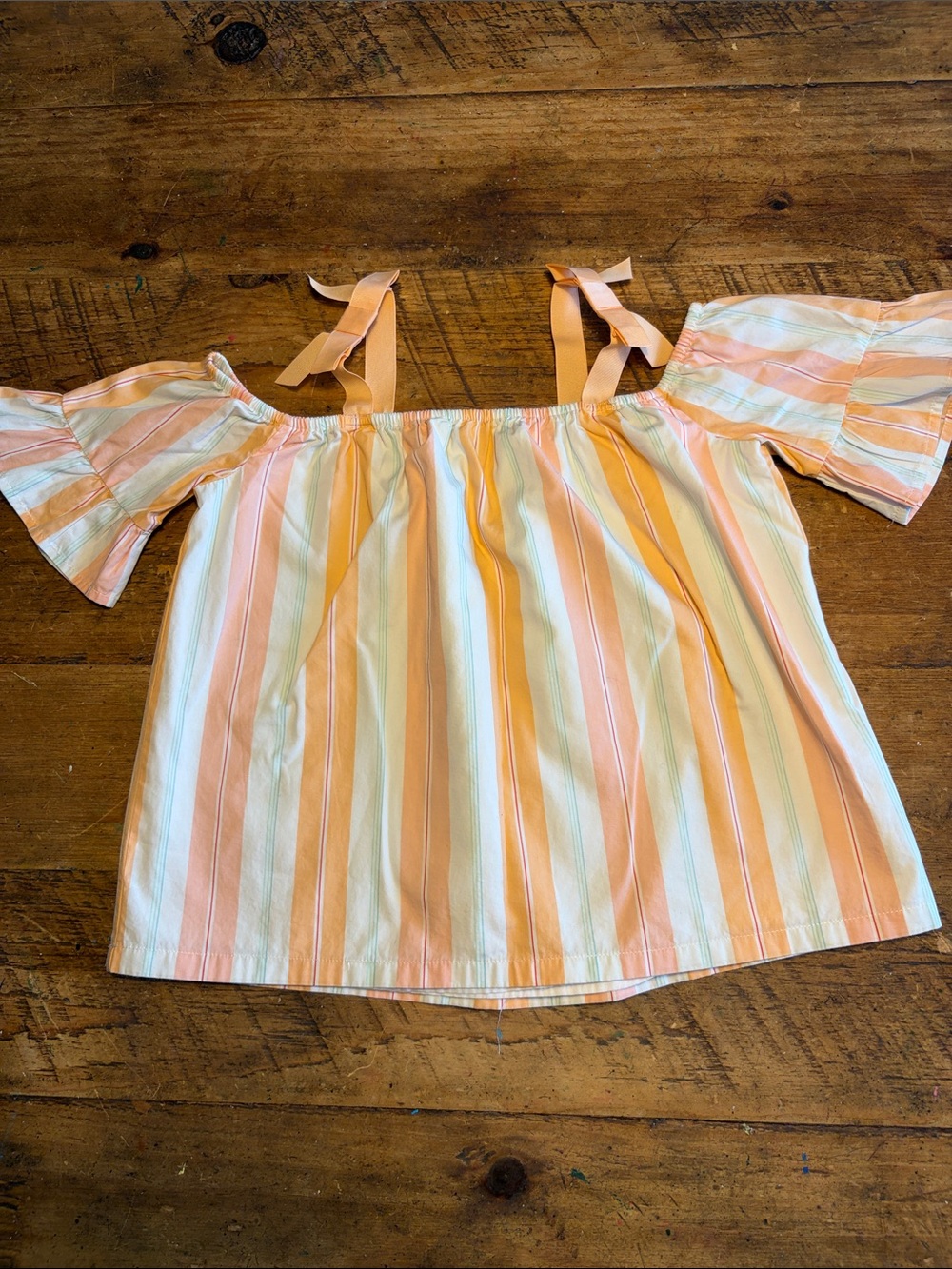 Janie & Jack Striped Cold Shoulder Tie-Strap Top in Pastel 🍑 Size 6